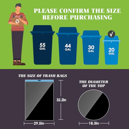 Image of Teivio 20 Gallon 26 Counts Large Drawstring Trash Bags Strong Tall Kitchen Garbage Bags for Home /Office /Light Residential Waste /Outdoor Trash Can, Lawn,Trash Bin liners Black