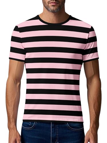 Mens Striped T-Shirt Short Sleeve Crewneck Classic Horizontal Stripe Tee Top