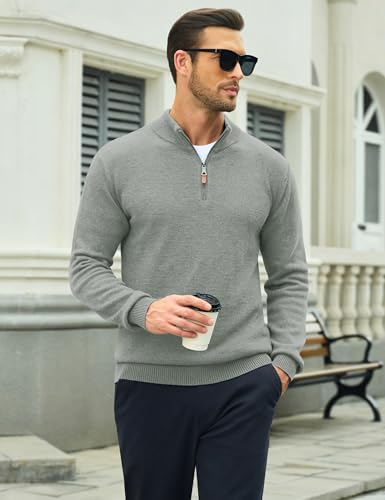 Image of MAGCOMSEN Men's Quarter Zip Pullover Lightweight Mock Neck Polo Sweater Long Sleeve Warm Fall Winter Pullover Sweaters