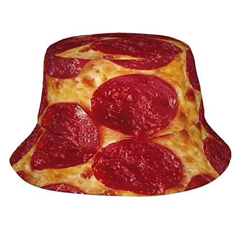 Kouga 3D Funny Realistic Food Pepperoni Cheese Pizza Unisex Bucket Hat Summer Beach Sun Hat Packable Fisherman Hat One Size