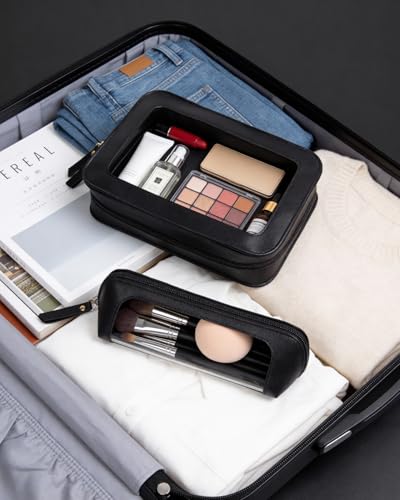 Image of LETGO 2Pack Clear Makeup Bags Set, Travel Toiletry Bag Zipper Storage Organizer Pouch, Versatile Storage Stationery, Travel Storage Bag, Pencil Case Car Accessory Bag(Black)