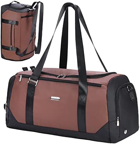 HONYMUM Travel Duffle Bag (40L) for Men,Medium Foldable Sports Gym Bag with Shoe Compartment &Wet Pocket,Weekend Overnight Bags Waterproof Carry on Duffel Bag Backpack for Mens Women Traveling,Brown