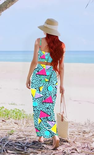 Image of Women Sexy 2 Piece Outfits Dress Chiffon Strap Deep V Neck Bra Crop Top High Split Maxi Dresses Skirt Set