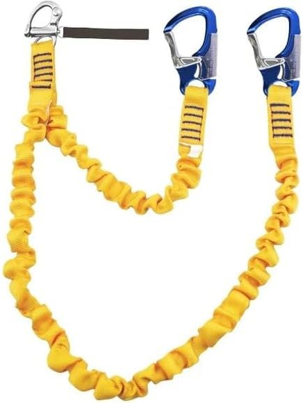 Elastic Tether Double, Dual-Arm Retractable Safety Lanyard with Aluminum Auto-Lock Hooks and Overload Indicator, Stainless Snap Shackle for Harness Release, EN 1095 Certified, Made in Italy