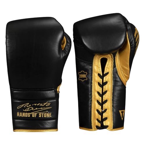 TITLE Boxing Roberto Duran Leather Sparring Boxing Gloves (Black/Gold, 16 oz)