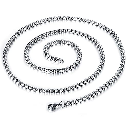 Collier de chaîne de boîte en acier argenté de 46 à 80 cm maille homme
