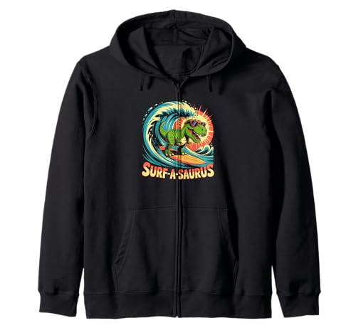 Dinosaure Surf-a-Saurus Funny Beach Wave Surf Summer Sweat à Capuche