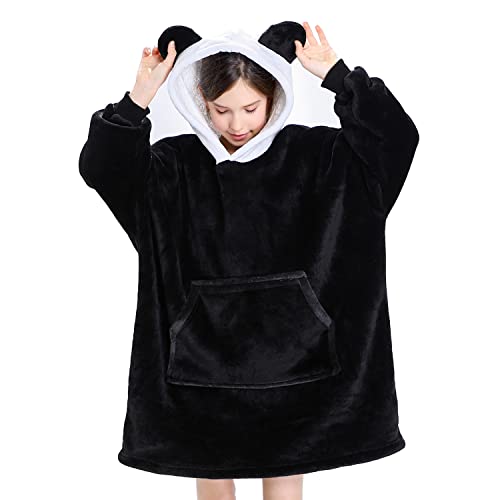 Blanket Hoodie for Kids Oversized Sherpa Pullover Wearable Hoodie Sweatshirt Blanket with Big Pocket Ultra Soft Warm Cosy Fleece Dressing Gown One Size Fit All Girls, Boys, Friends, Teens | Unisex Cover