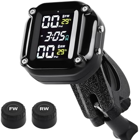 Motorcycle Wireless Tire Pressure Monitoring System, Motorcycle TPMS with 2 External Sensors, LCD Display, IP67 Waterproof Dustproof, Motorbike Tyre Temperature Alarm, Two-Wheeled Motorcycle TPMS