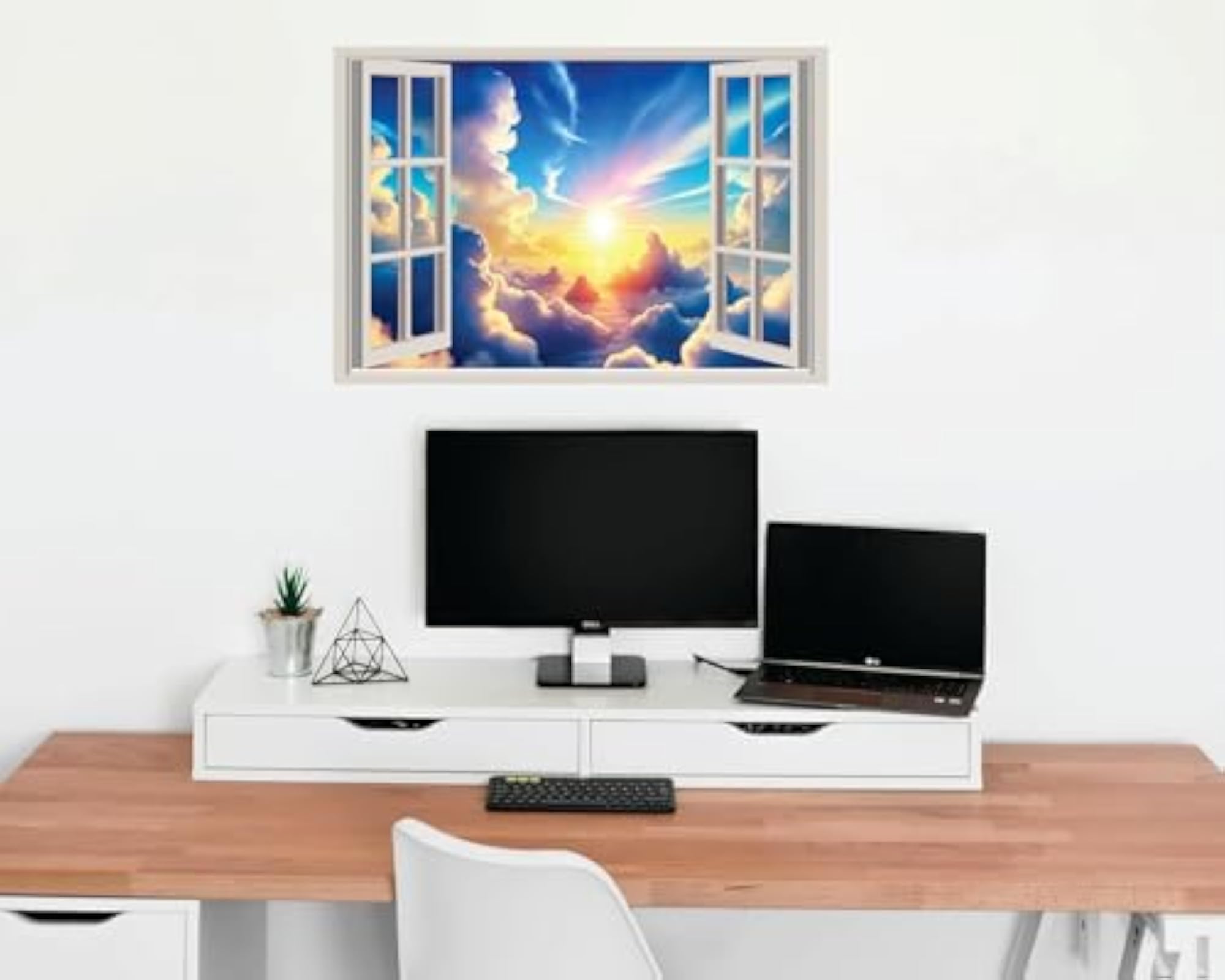3D Scenic Clouds Sunset Sky View Wall Decal, Removable Vinyl Art