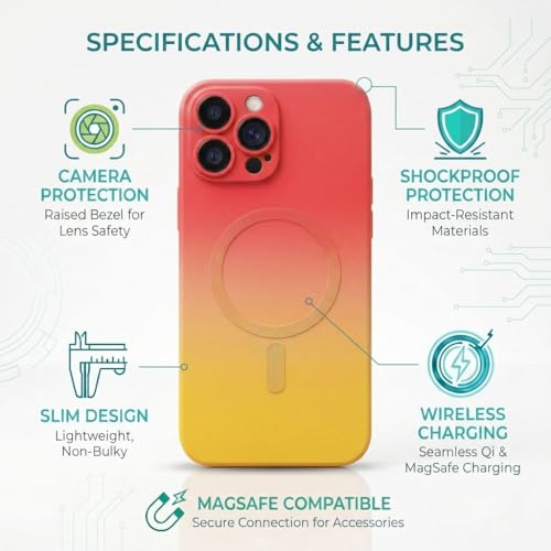 Image of amazon basics Gradient Mag-Safe Case for iPhone 12 Pro Max | Soft Silicone Shockproof Cover with Camera Protection | Slim Lightweight Design | Smooth Touch & Durable - Orange & Yellow