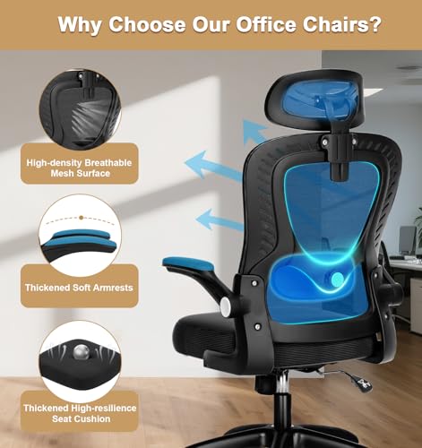 Office Chair, SPRDENG Ergonomic Office Chair with Two-Way Adjustable Lumbar Support & Headrest, High Back S-Shaped Computer Chair with Flip-up Padded Armrests, Swivel Task Chair fo image 5