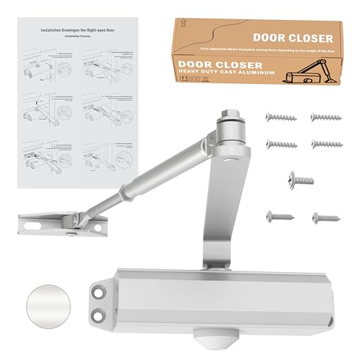 GNNTOP Door Closer Commercial Heavy Duty Automatic Door Closers,Adjustable Hydraulic Medium Size Door Closer for Home & Commercial,Door Weights 45-60kg,Silver Aluminium (DC-m8)