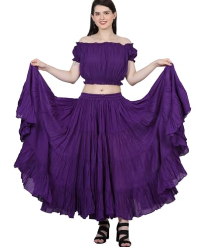 Wevez® Women's Plus Size Maxi Skirt Gypsy 25 Yard Long Flowy Solid Color Cotton Renaissance Skirt Violet