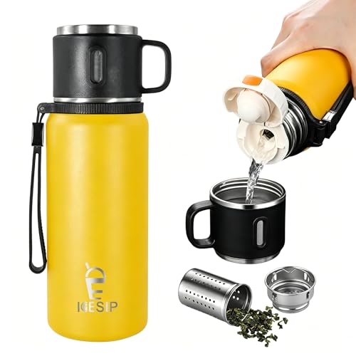 Icesip Stainless Steel Insulated Bottle, 20oz with cup Vacuum Insulated Water Bottle, Thermo for Hot Drinks/Cold Drinks,24-Hr Insulation Commute, Travel