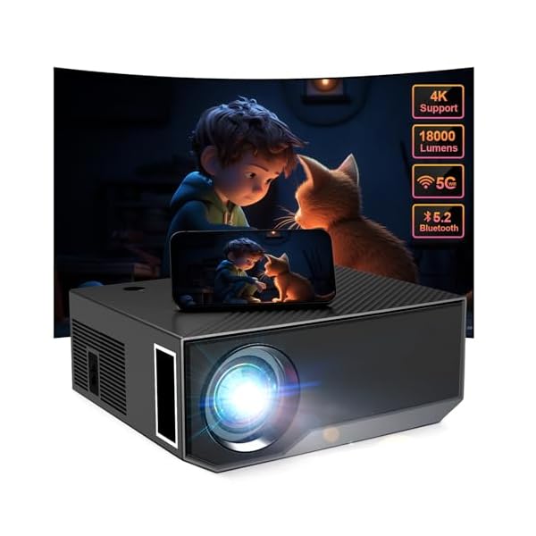 Projector with WIFI and Bluetooth, 1080P Native Full HD Video Projector, 18000L Movie Projector, 300″ Max Bild Compatible with Android/iOS/Laptop/TV Stick/X-Box/HDMI/USB（Grey)