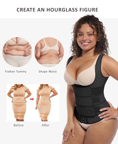 FeelinGirl Waist Trainer for Women Latex Waist Trainers Vest Plus Size Waist Cincher Corset 3 Belts Hooks Steel Bones4