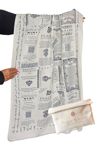 100% Cotton Christian Prayer Shawl with Protection Bible Verses - 28x70
