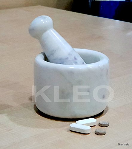 Image of KLEO 2.75 inch Diameter White Marble Stone Mortar and Pestle Set Spice, Medicine Pills Grinder Masher - SMALL SIZE