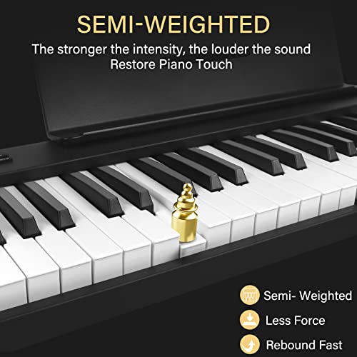 Kmise Folding Piano Keyboard,Kmise Electric Keyboard 88 Keys Semi-Weighted Digital Foldable with Bluetooth MIDI Sustain Pedal,Music Sheet Holder,Carrying Bag