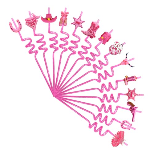 Lumsburry Lot de 14 pailles réutilisables pour fête de cowgirl, rose, fournitures de fête à thème occidental, décorations d'anniversaire pour adolescentes, filles et enfants