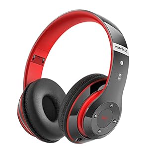 Bluetooth Headphones Over Ear, 6S Foldable Wireless Headphones with 6 EQ Modes, 40 Hours Playtime HiFi Stereo Headset with Mic, Soft Ear Pads, TF/FM for Cellphone/PC/Home (Black & Red)