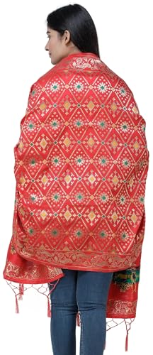 Brocade Dupatta from Gujarat with Birds and Geometric Motifs All-Over3