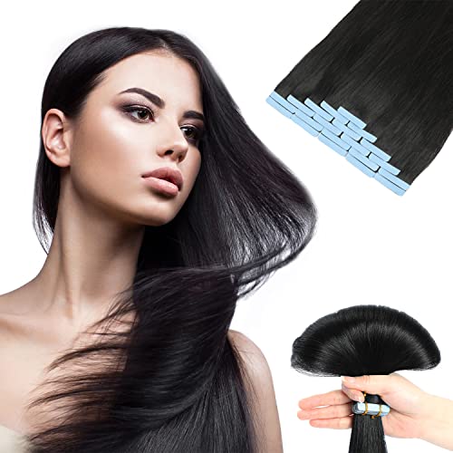 Jerriess Tape in Human Hair Extensions, Remy Seamless, Natural Black(#1B) Straight, Silky & Thick, 16 Inch, 20pcs 40g, Easy to Install, Real Human Hair