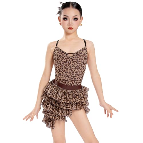 Robe danse latine léopard fille légère dos nu anti-irritation pour tango