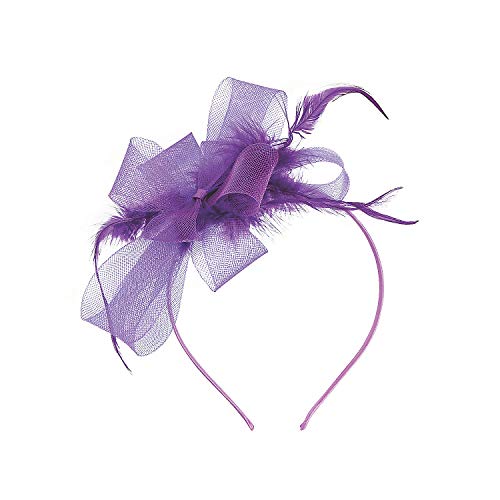 Fun Express Purple Derby Fascinator Headband - Elegant Fashion Accessory for Weddings Races Tea Parties Bridal Showers & Special Occasions - Stylish Headpiece with Feathers & Netting - 1 Piece