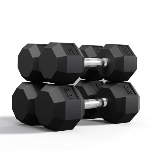 Rubber Coated Hex Dumbbell Weight Set, Multiple Sizes Exercise & Fitness Dumbbells,100LB Set or 110LB Set, 35-50 Lbs Pairs, Hand Weight for Muscle Toning, Strength Building & Full Body Workout