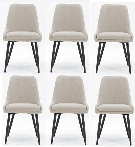 Image of Finch Fox Morris Glam Comfortable Fabric Upholstered Padded Living Room Side Dining Chair for Cafeteria Bedroom, Restaurents, Home, Office with Black Metal Legs in Cream Color (Set of 6)