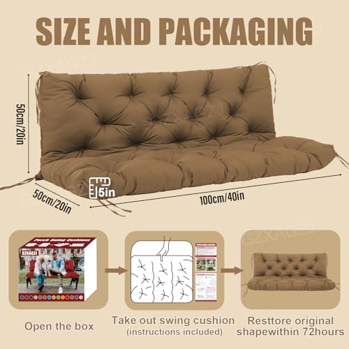 Image of Porch Swing Cushions Outdoor 40x40 inch Waterproof Extra Thick 5 inch Swing Cushions Replacement with Backrest and Ties for Outdoor Furniture Porch Patio Garden Lawn (Coffee)