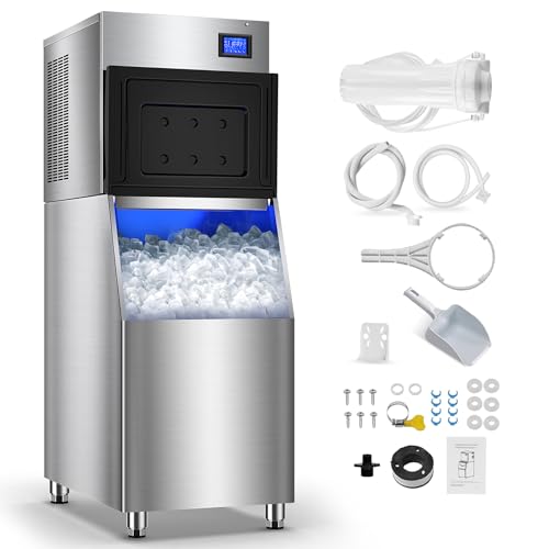 Commercial Ice Maker Machine 450LBS/24H with 360LBS Large Ice Storage Bin, 156Pcs Clear Ice Cubes in 11Mins, Stainless Steel Under Counter Industrial Ice Machine for Bar, Restaurant Business
