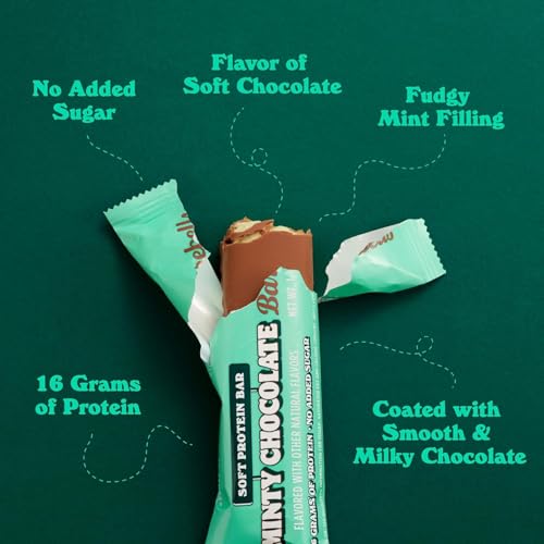 Image of Barebells Soft Protein Bars Minty Chocolate - 24 Bars (2 Packs of 12) -16g High Protein Treats - Chocolate Nutrition Bar with 1g Total Sugars - On The Go Breakfast or Post-Workout Snack