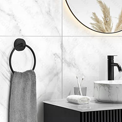 Yohom Suction Cup Towel Ring Matte Black Hand Towel Holder For Bathroom Stainless Steel Vacuum Suction Washcloth Holder Dish Towel Hanger For Shower Wall No Drill #TOP3