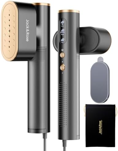 Jack ＆ Rose Travel Steamer for Clothes,100-220V Portable Iron,15s Heat Up,Steamer ＆ Iron 2 In 1, Travel Size,Large Ceramic Heat Panel,for Global ＆ Europe