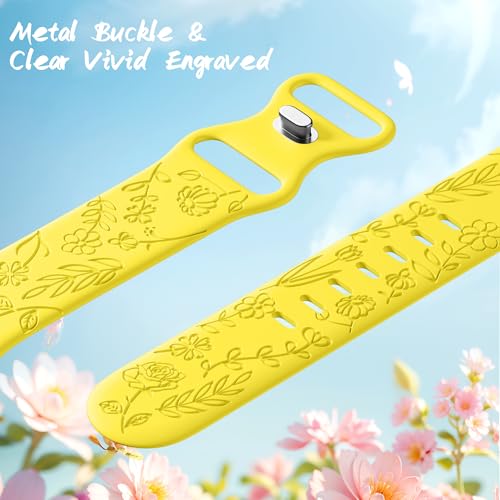 Image of SNBLK 6 Pack Floral Engraved Bands Compatible with Apple Watch Bands 40mm 41mm 42mm 38mm 44mm 45mm 46mm 49mm Women Men, Silicone Flower Pattern Strap for iWatch Series 11 10 Se Ultra 9 8 7 6 5 4 3 2 1