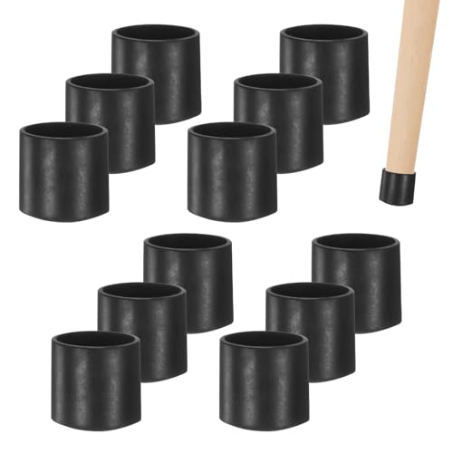 Image of M METERXITY 12-Pack Chair Leg Caps, 9 /16 Inch(14mm) PVC Chair Leg Floor Protectors for Folding Chairs /Metal Chairs /Furniture Table /Hardwood Floors, Round Non-Slip Cover End Tips [Black]
