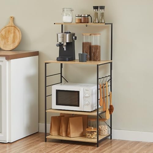 CASABEL Meuble Cuisine avec 4 étagères en Bois et Cadre métal Noir, 60x40x123 cm, Meuble de Rangement Gain de Place pour Micro-Ondes et ustensiles