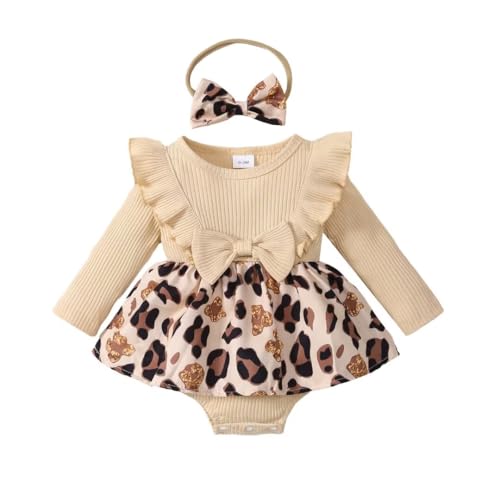 Image of Bekarsy Baby Girl Clothes Fall Winter Outfit Long Sleeve Plaid Romper Dress Ruffles Jumpsuit with Bow Headband