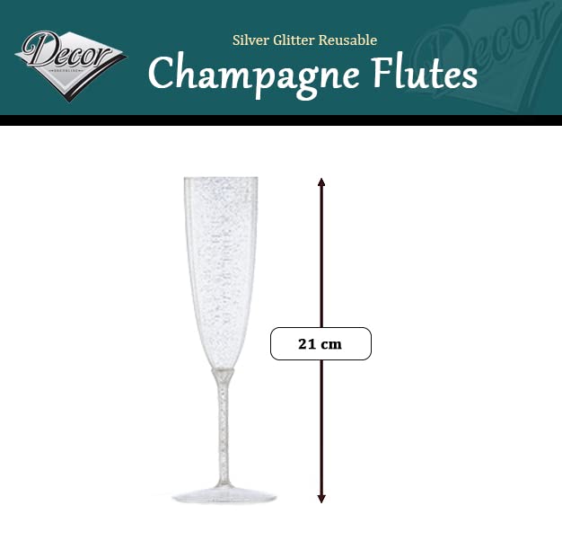 Flûtes à Champagne Plastique Decorline - Lot De 96 Verres Réutilisables 170ml | Or Pailleté Pour Fêtes Et Mariages