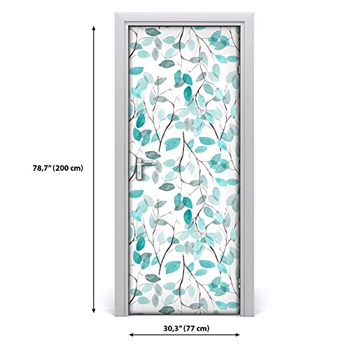 Ramas de menta en vinilo autoadhesivo extraíble de 77x200 cm para revestimiento de puertas DIY 3