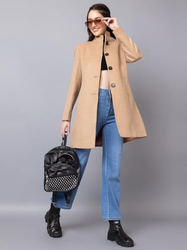 Image of CHKOKKO Women Chic Winter Coat Single Breasted | Knee Length Design with Buttoned Closure and Practical Front Side Pockets for Stylish and Comfortable Wear