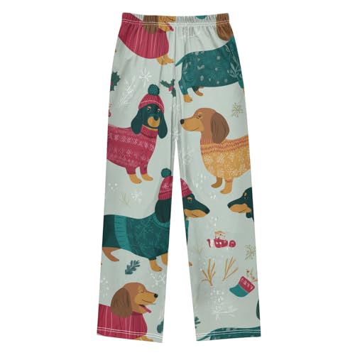 ZZXXB Winter Dachshund Spruce Branch Boys Long Pants Soft Trousers Elastic Waist Kids Lounge Bottoms with Pockets S-XL2