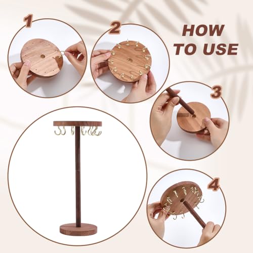 Support à bijoux en bois 25 cm avec 12 crochets dorés - 4