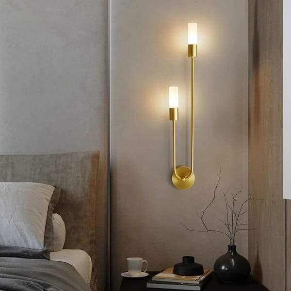 Image of Home Decoration Instruments Metal Golden Finish 2 Tube Wall Lamp LED Lights for Home Decor Living Room- Warm White /Pack of 2