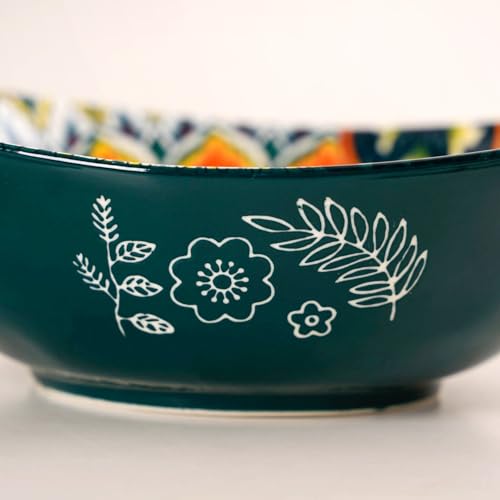 Image of Nestasia Mandala Ceramic Serving Bowl with Handles (400 ml) - Microwave & Dishwasher Safe Pasta Bowl | Floral Bowl with Glossy Finish - Ideal for Soup, Curries, Snacks, Salad & Noodles (Green)