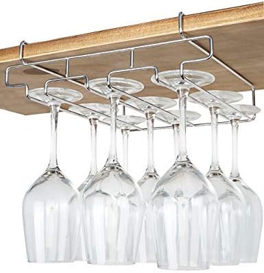 Bafvt Wine Glass Holder - 3 Rows Stemware Rack Under Cabinet - 304 Stainless Steel Hanger Storage Shelf, Fit for The Cabinet 0.8“ or Less