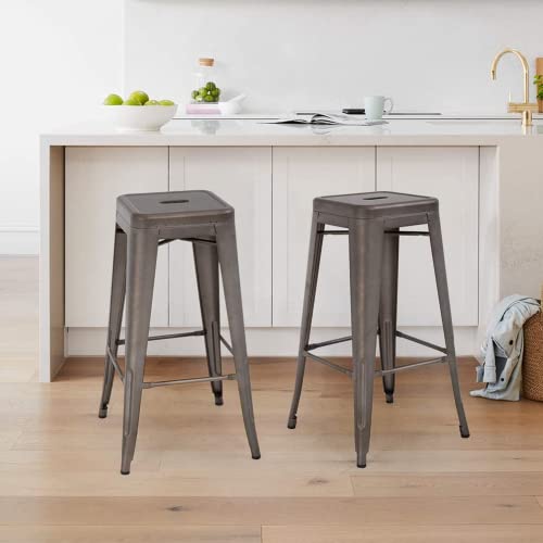 30 Inches Metal Chairs Bar Stools Counter Height Barstools Industrial Bar Chairs Patio Furniture Stool Stackable Modern High Backless Kitchen Dining Chairs Indoor Outdoor Set Of 4,Gun #TOP6